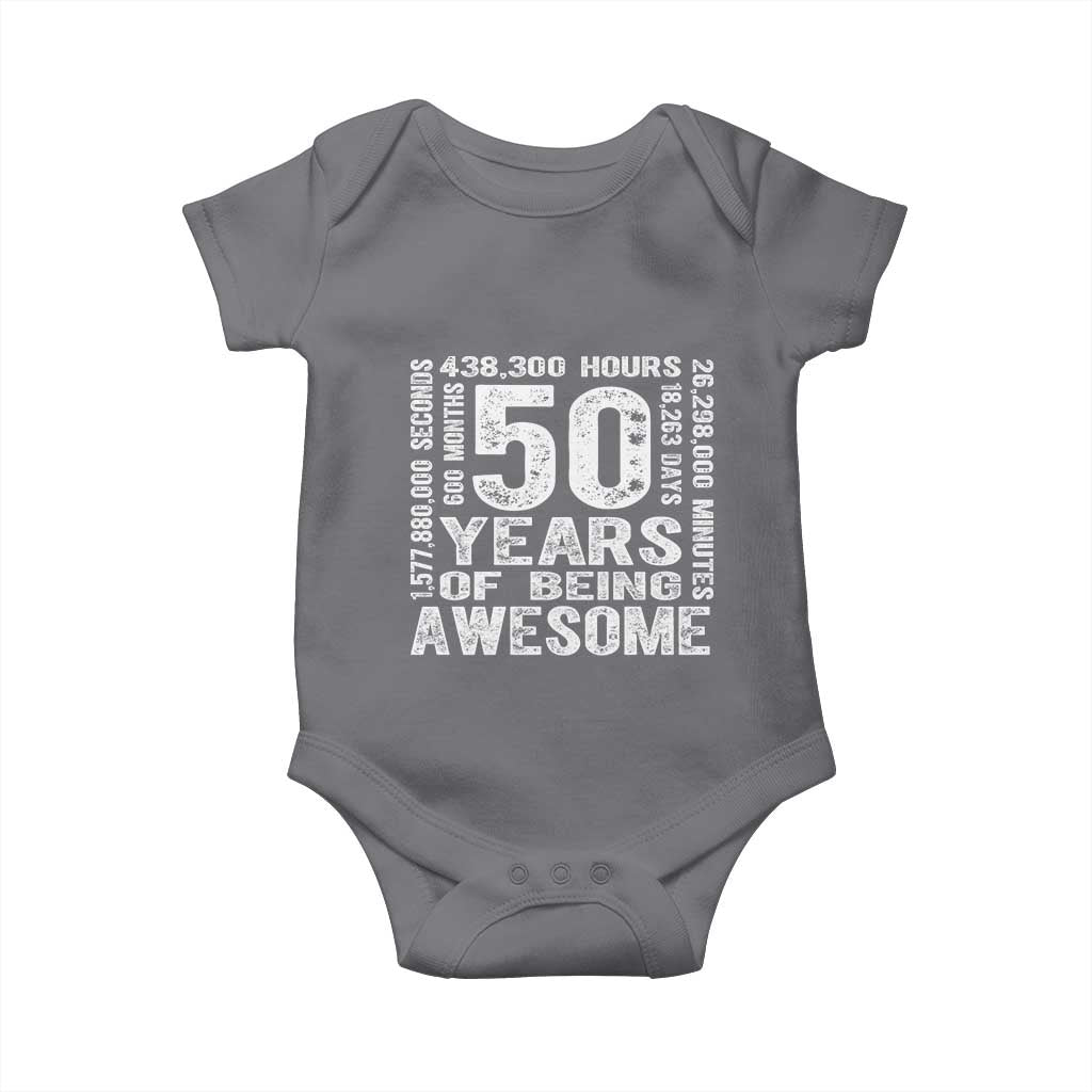 Funny 50th Birthday Gift Baby Onesie 50 Years Of Being Awesome TS12 Charcoal Print Your Wear