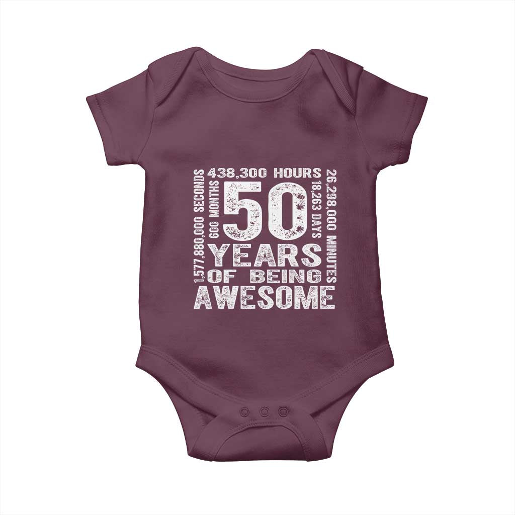 Funny 50th Birthday Gift Baby Onesie 50 Years Of Being Awesome TS12 Maroon Print Your Wear