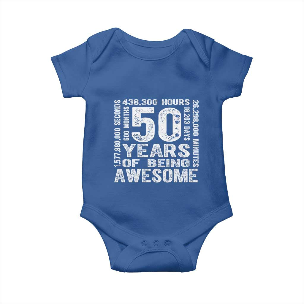 Funny 50th Birthday Gift Baby Onesie 50 Years Of Being Awesome TS12 Royal Blue Print Your Wear