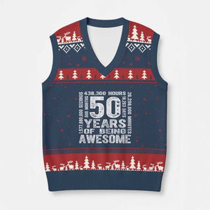 Funny 50th Birthday Gift V-Neck Knit Sweater Vest 50 Years Of Being Awesome TS12 Navy Red Print Your Wear