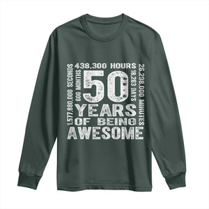 Funny 50th Birthday Gift Long Sleeve Shirt 50 Years Of Being Awesome TS12 Dark Forest Green Print Your Wear