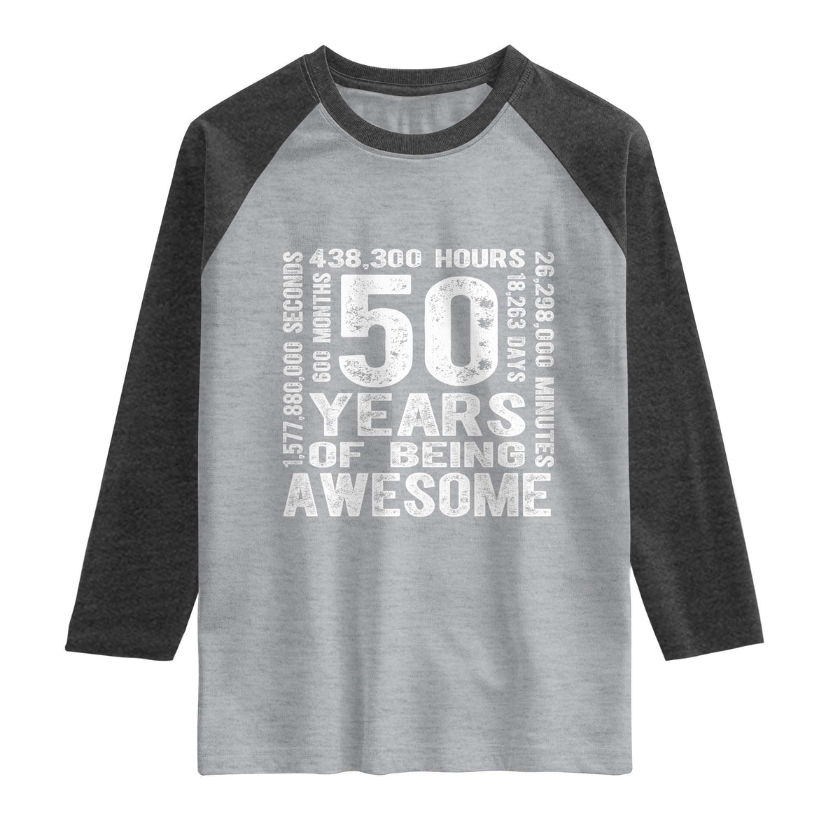 Funny 50th Birthday Gift Raglan Shirt 50 Years Of Being Awesome TS12 Heather Gray Heather Charcoal Print Your Wear