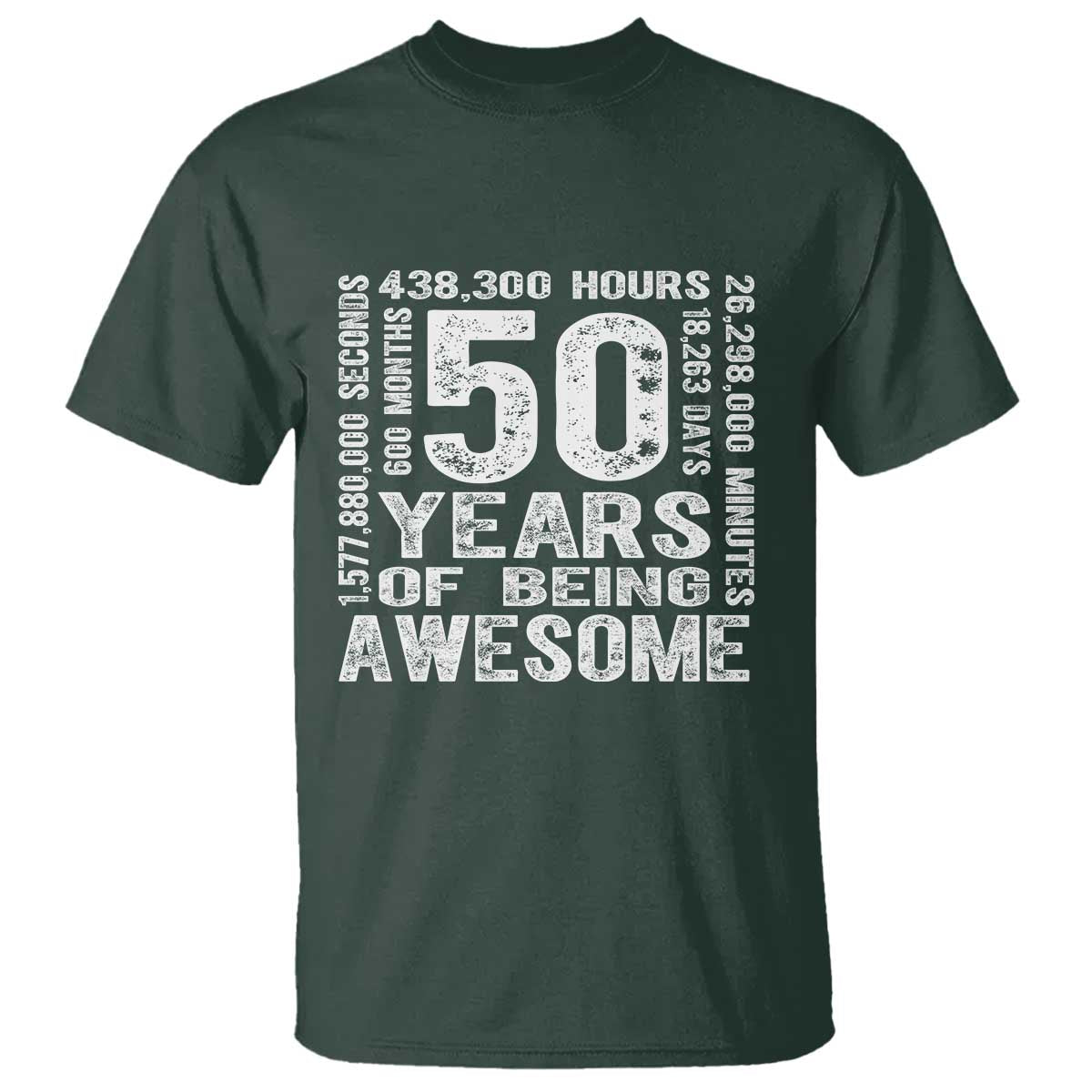 Funny 50th Birthday Gift T Shirt 50 Years Of Being Awesome TS12 Dark Forest Green Print Your Wear