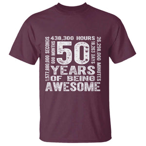 Funny 50th Birthday Gift T Shirt 50 Years Of Being Awesome TS12 Maroon Print Your Wear