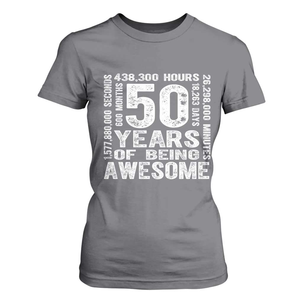 Funny 50th Birthday Gift T Shirt For Women 50 Years Of Being Awesome TS12 Charcoal Print Your Wear