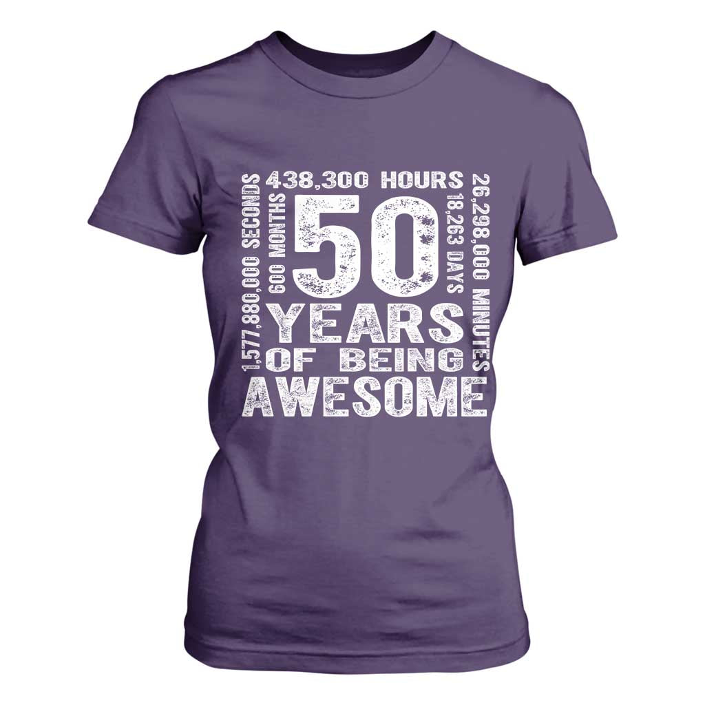 Funny 50th Birthday Gift T Shirt For Women 50 Years Of Being Awesome TS12 Purple Print Your Wear