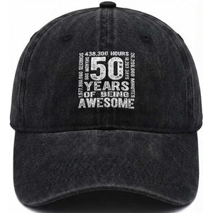 Funny 50th Birthday Gift Washed Cotton Baseball Cap 50 Years Of Being Awesome TS12 Print Your Wear