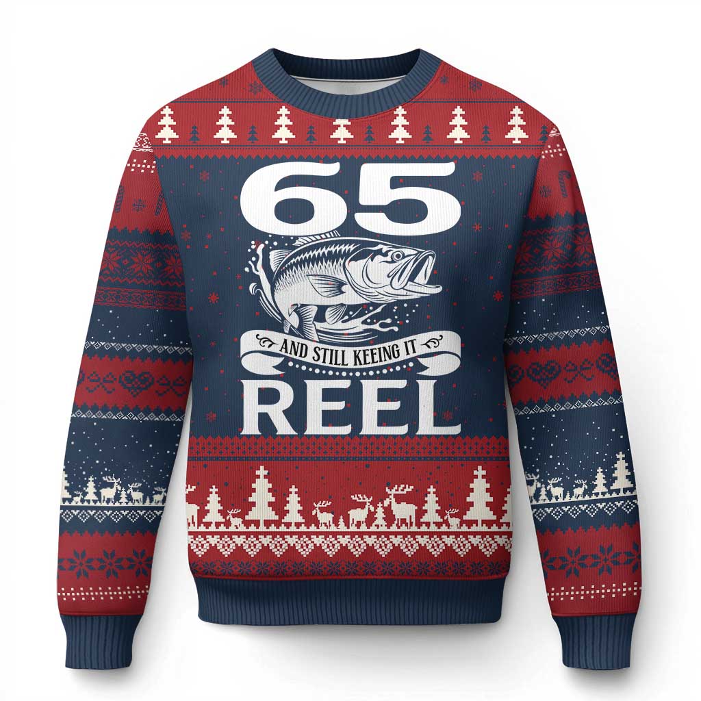 Still Keeping It Reel At 65 Ugly Christmas Sweater Fisherman Birthday Gift TS12 Navy Red Print Your Wear