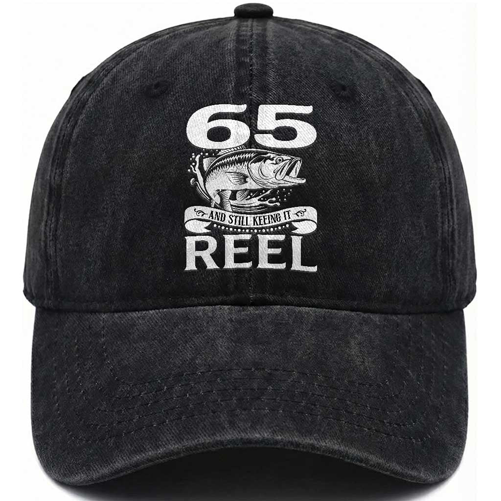 Still Keeping It Reel At 65 Washed Cotton Baseball Cap Fisherman Birthday Gift TS12 Print Your Wear