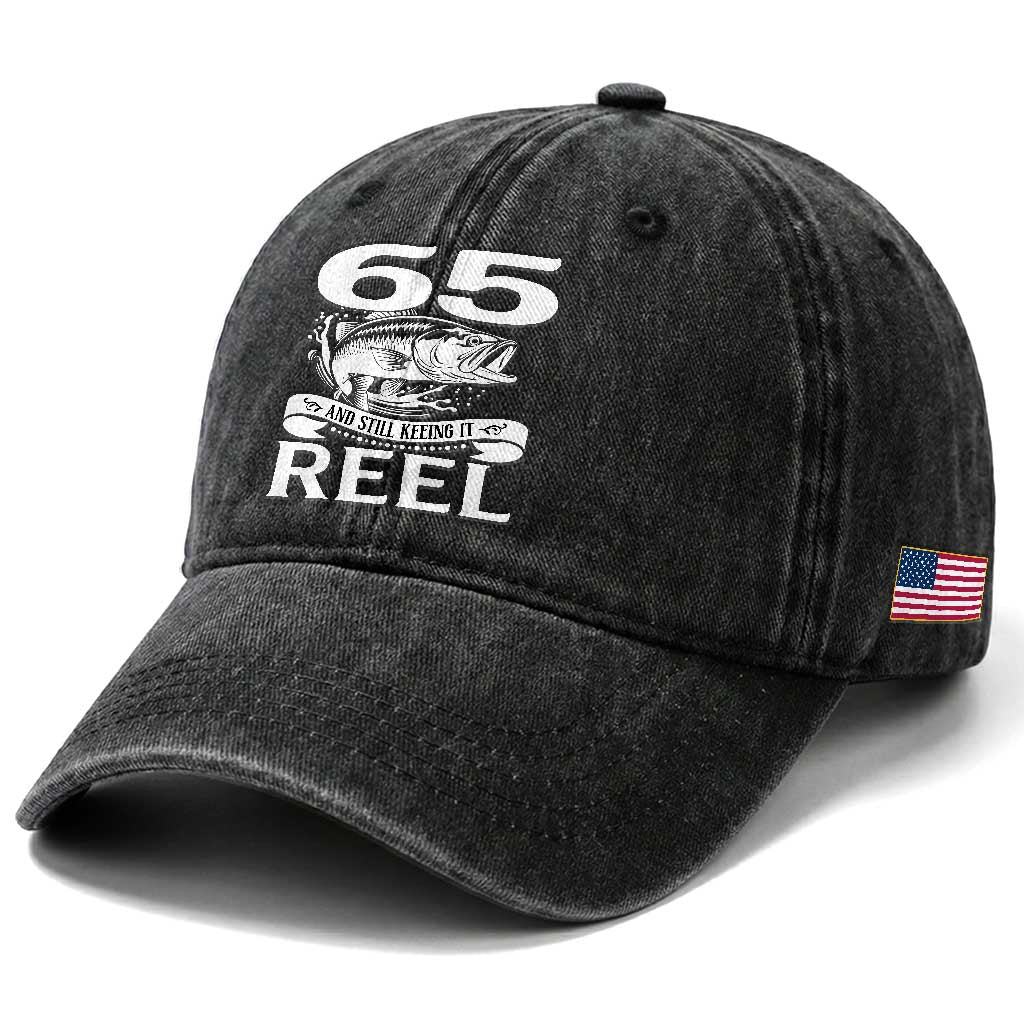 Still Keeping It Reel At 65 Washed Cotton Baseball Cap Fisherman Birthday Gift TS12 Print Your Wear