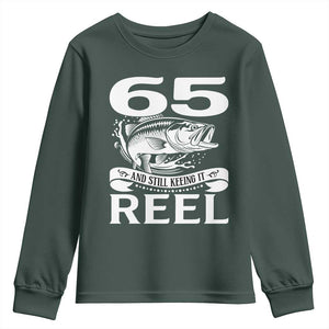 Still Keeping It Reel At 65 Youth Sweatshirt Fisherman Birthday Gift TS12 Dark Forest Green Print Your Wear