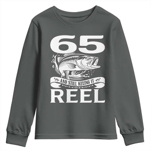 Still Keeping It Reel At 65 Youth Sweatshirt Fisherman Birthday Gift TS12 Dark Heather Print Your Wear