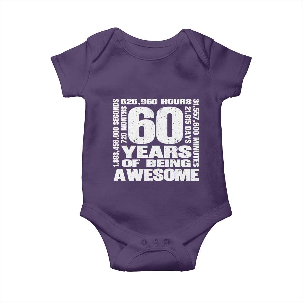 60th Milestone Birthday Gift Baby Onesie 60 Years Of Being Awesome TS12 Purple Print Your Wear