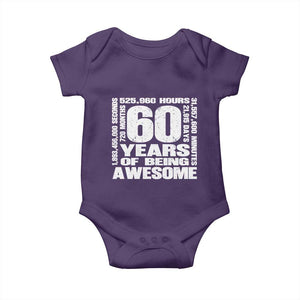 60th Milestone Birthday Gift Baby Onesie 60 Years Of Being Awesome TS12 Purple Print Your Wear