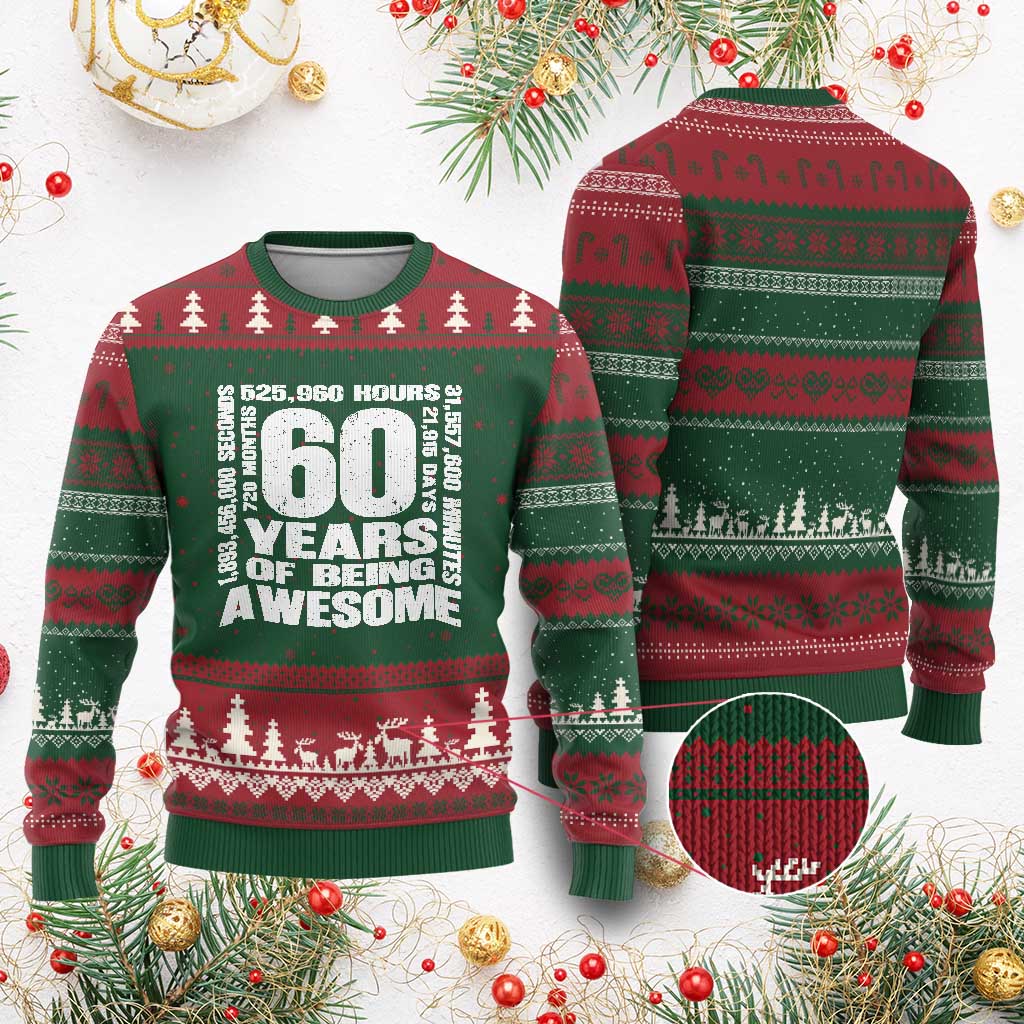 60th Milestone Birthday Gift Ugly Christmas Sweater 60 Years Of Being Awesome TS12 Red Green Print Your Wear