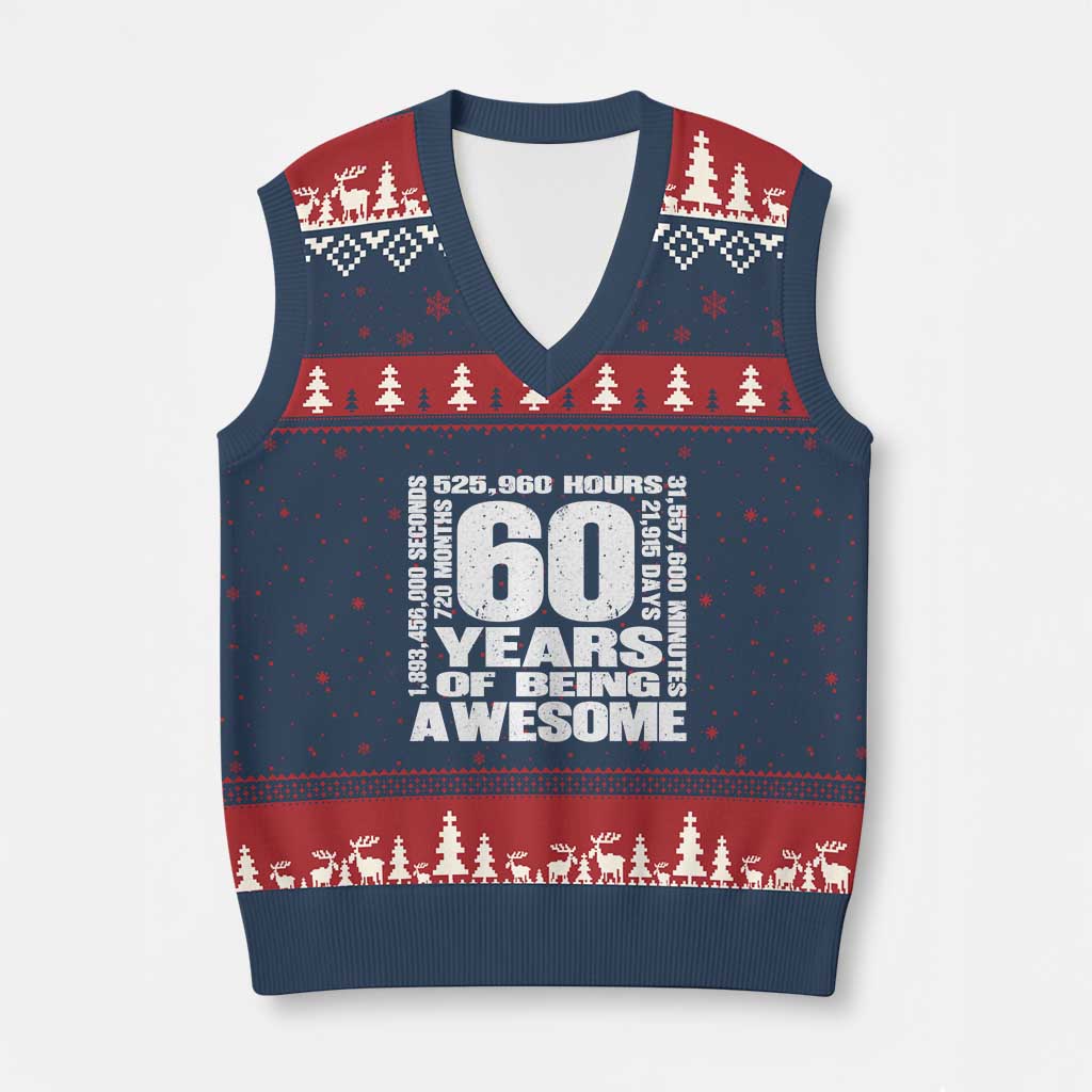 60th Milestone Birthday Gift V-Neck Knit Sweater Vest 60 Years Of Being Awesome TS12 Navy Red Print Your Wear