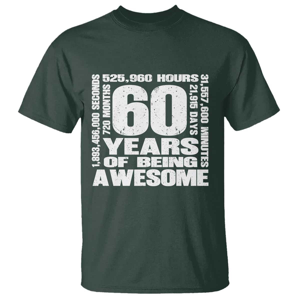 60th Milestone Birthday Gift T Shirt 60 Years Of Being Awesome TS12 Dark Forest Green Print Your Wear