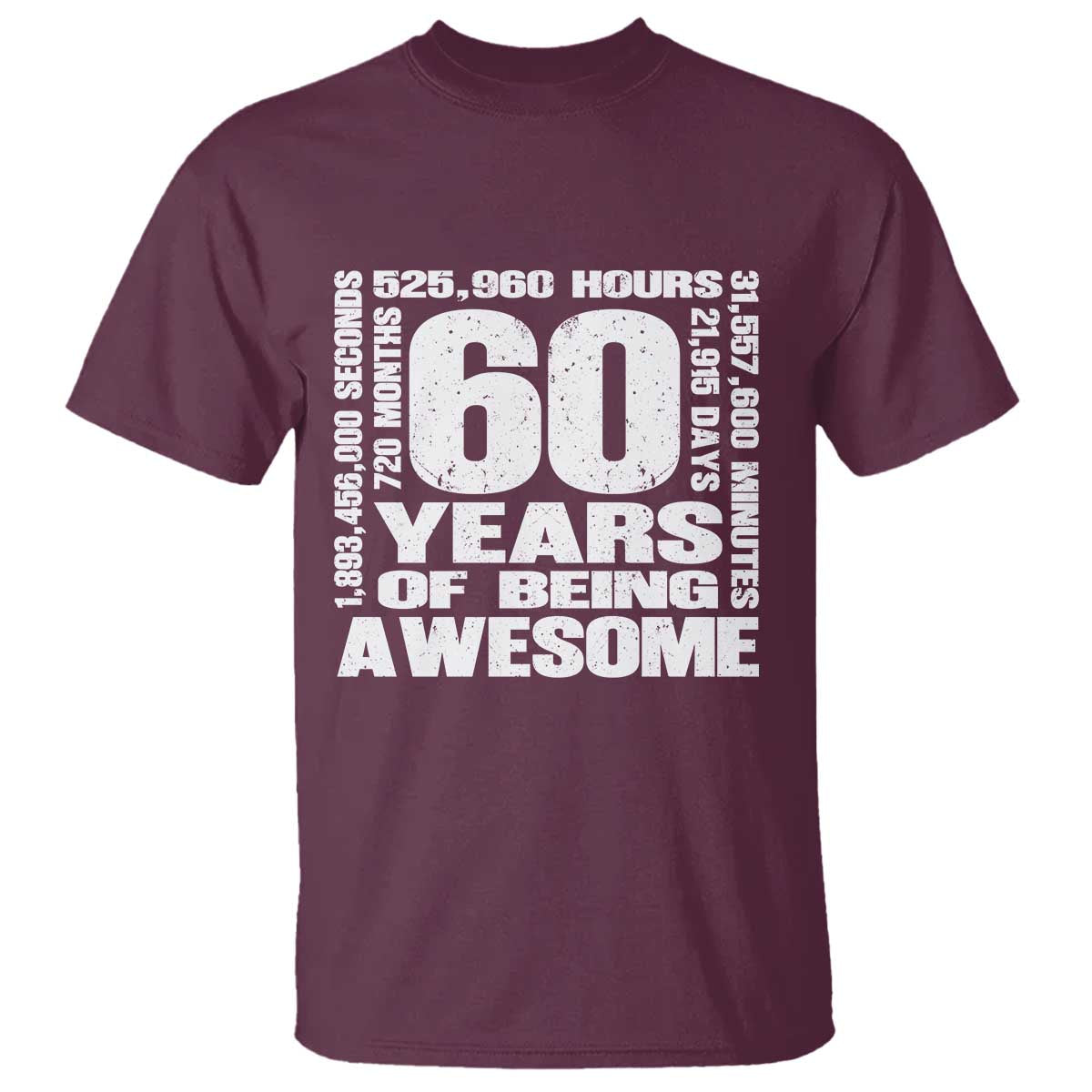 60th Milestone Birthday Gift T Shirt 60 Years Of Being Awesome TS12 Maroon Print Your Wear