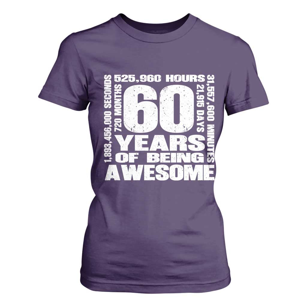 60th Milestone Birthday Gift T Shirt For Women 60 Years Of Being Awesome TS12 Purple Print Your Wear