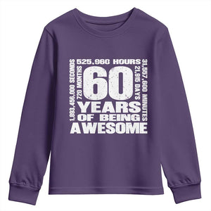 60th Milestone Birthday Gift Youth Sweatshirt 60 Years Of Being Awesome TS12 Purple Print Your Wear