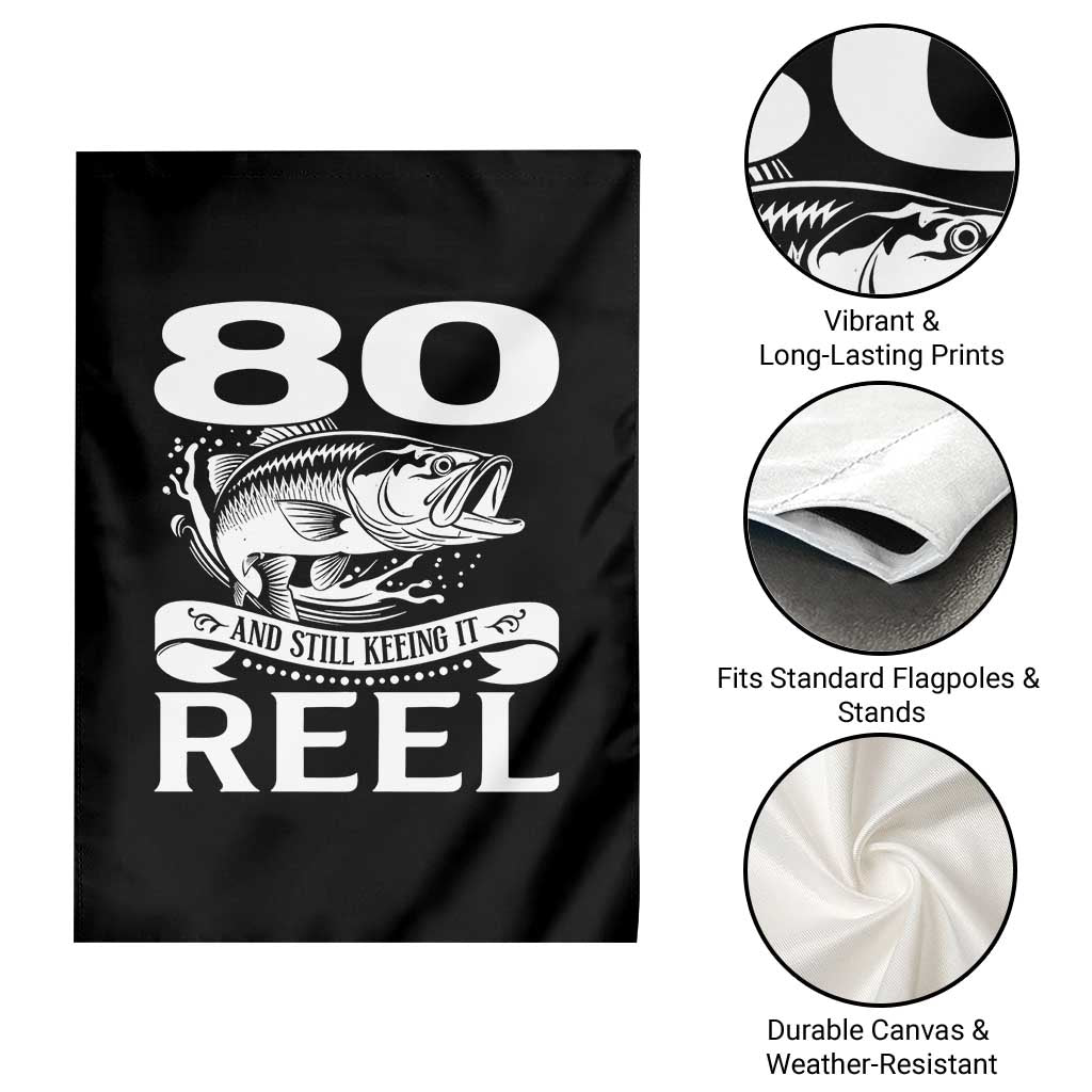 Still Keeping It Reel At 80 Garden Flag Fisherman Birthday Gift TS12 Print Your Wear