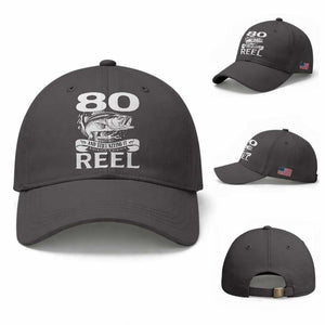 Still Keeping It Reel At 80 Baseball Cap Fisherman Birthday Gift TS12 Baseball Cap Universal Fit Dark Gray Print Your Wear