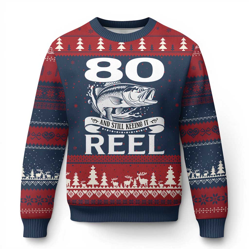 Still Keeping It Reel At 80 Ugly Christmas Sweater Fisherman Birthday Gift TS12 Navy Red Print Your Wear
