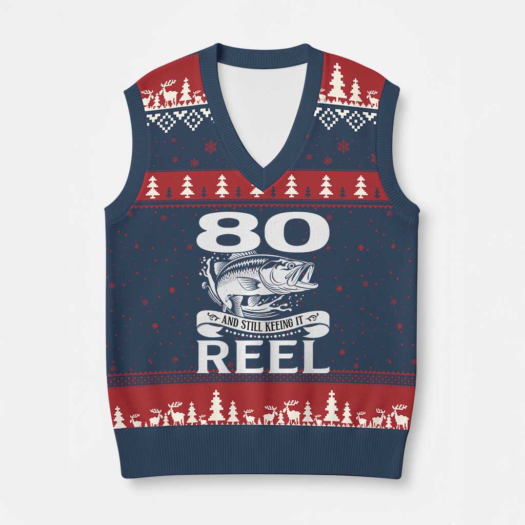 Still Keeping It Reel At 80 V-Neck Knit Sweater Vest Fisherman Birthday Gift TS12 Navy Red Print Your Wear