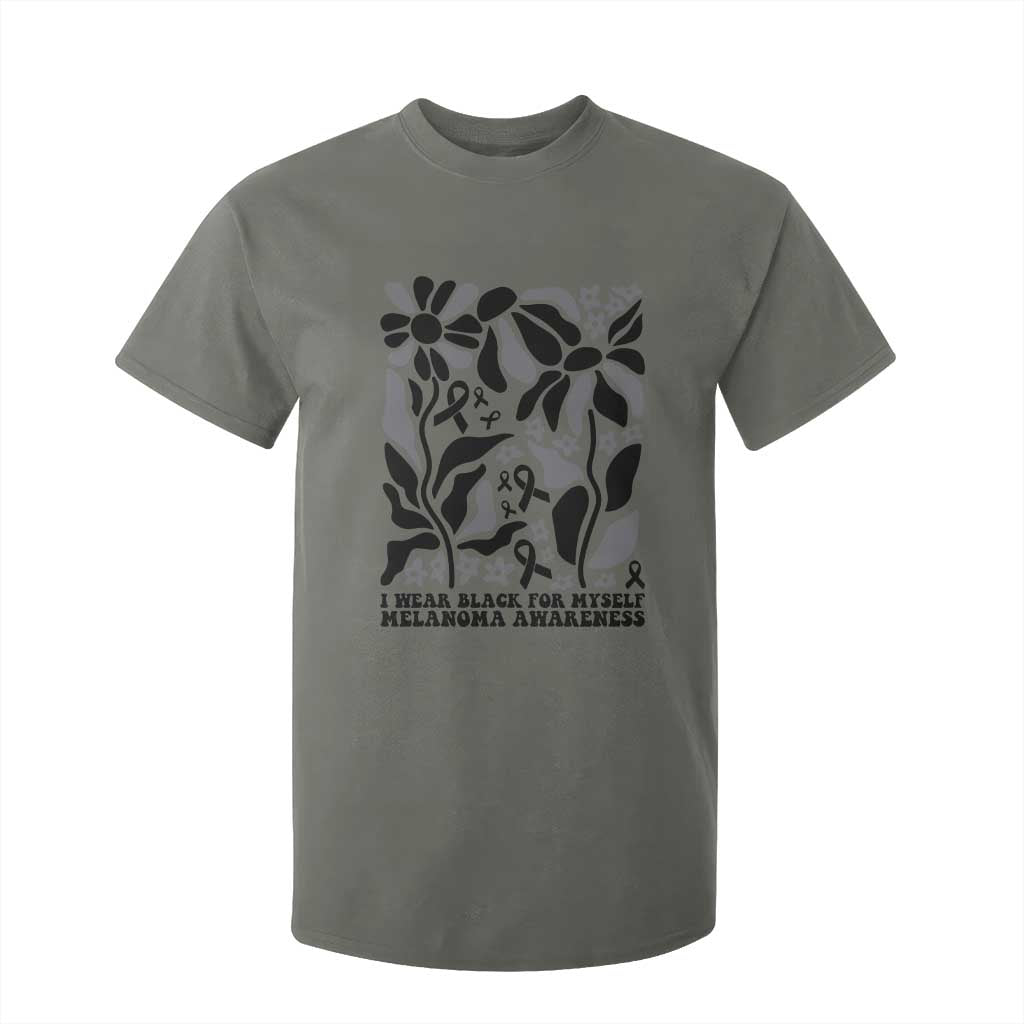 Melanoma Awareness T Shirt For Kid I Wear Black For Myself Skin Cancer Survivor TS12 Military Green Print Your Wear