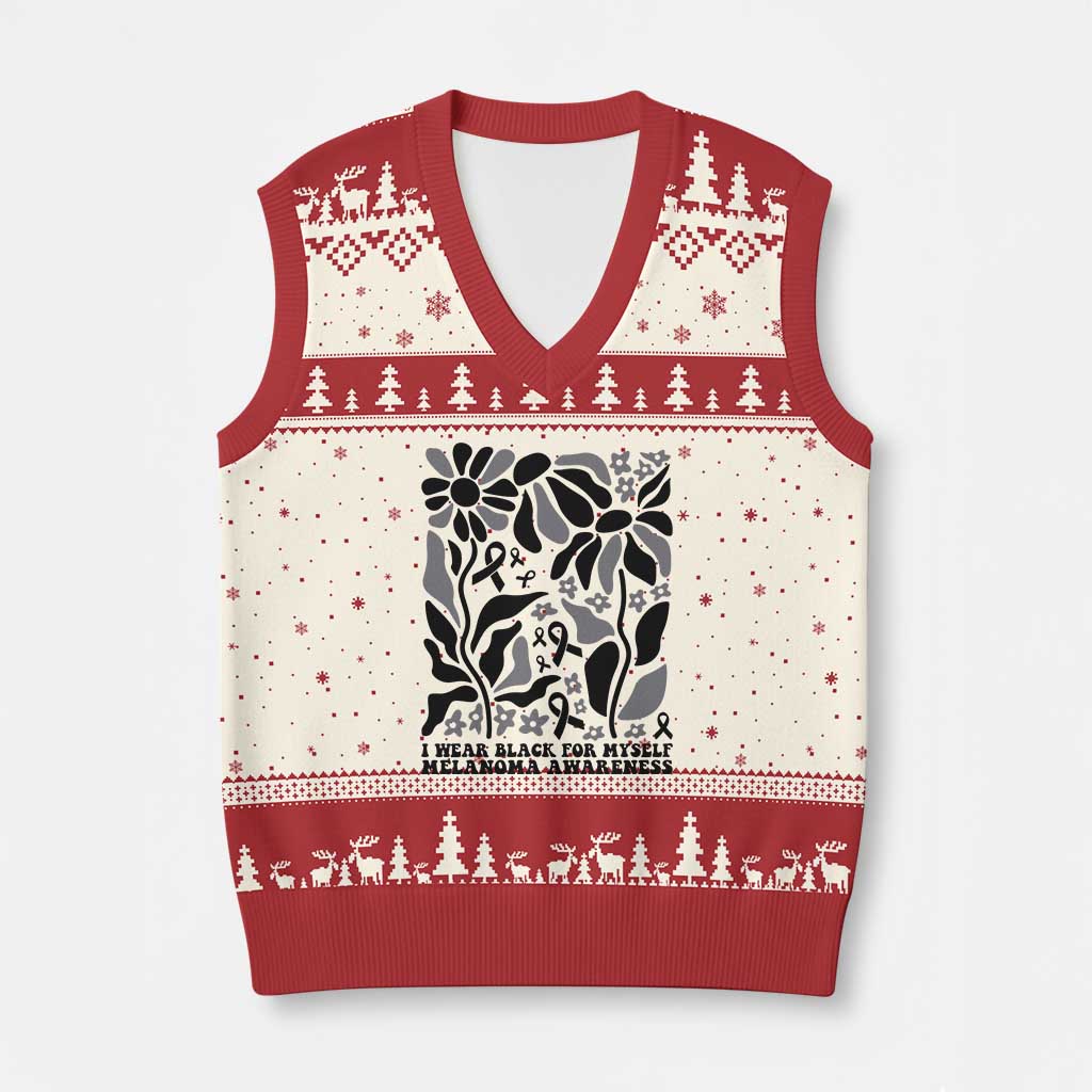Melanoma Awareness V-Neck Knit Sweater Vest I Wear Black For Myself Skin Cancer Survivor TS12 Beige Red Print Your Wear