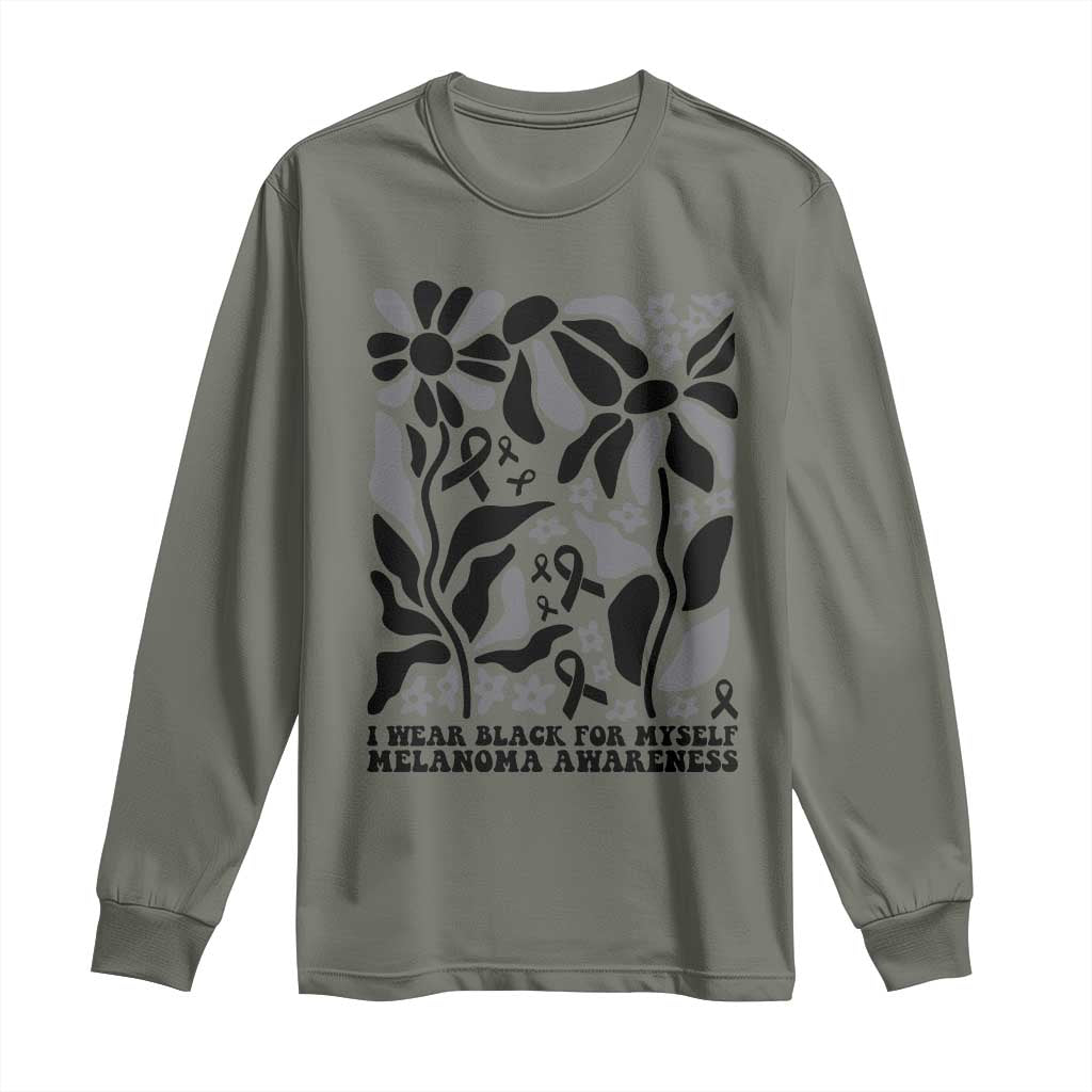 Melanoma Awareness Long Sleeve Shirt I Wear Black For Myself Skin Cancer Survivor TS12 Military Green Print Your Wear