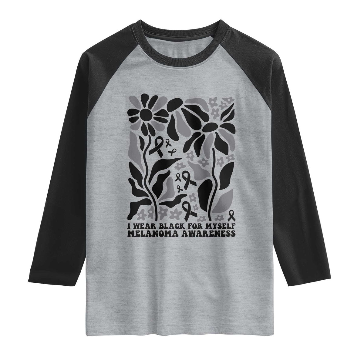 Melanoma Awareness Raglan Shirt I Wear Black For Myself Skin Cancer Survivor TS12 Heather Gray Black Print Your Wear