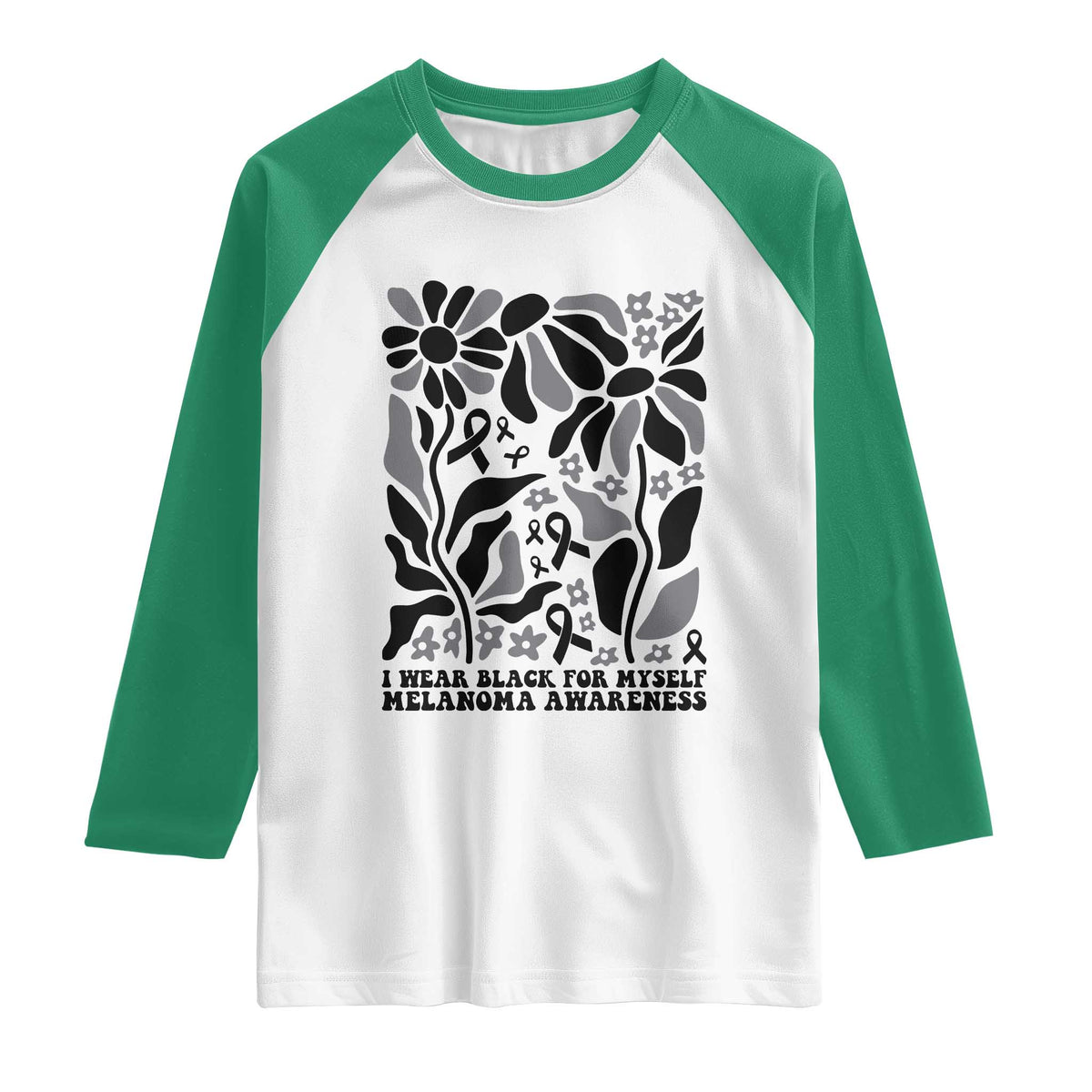 Melanoma Awareness Raglan Shirt I Wear Black For Myself Skin Cancer Survivor TS12 White Kelly Green Print Your Wear