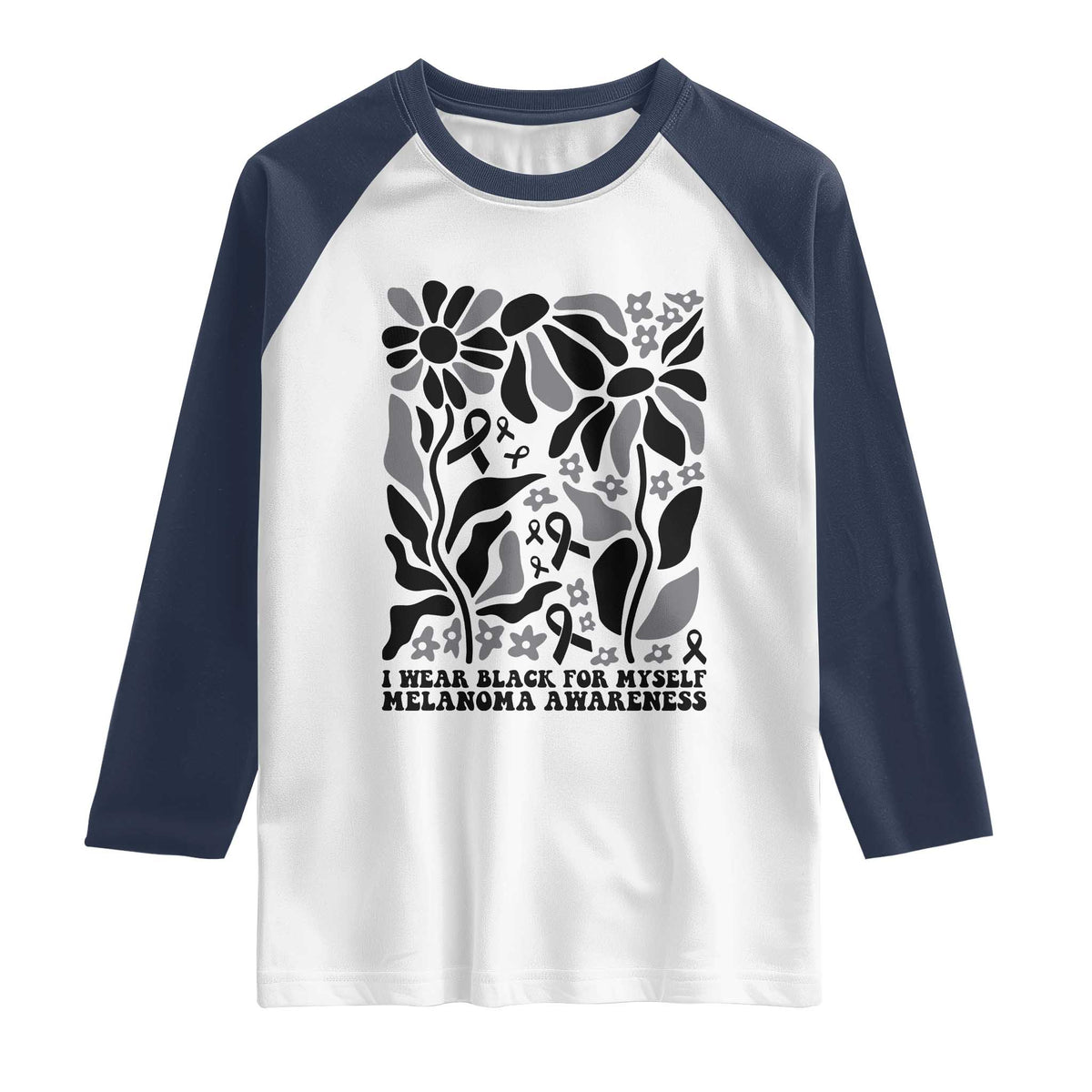 Melanoma Awareness Raglan Shirt I Wear Black For Myself Skin Cancer Survivor TS12 White Navy Print Your Wear