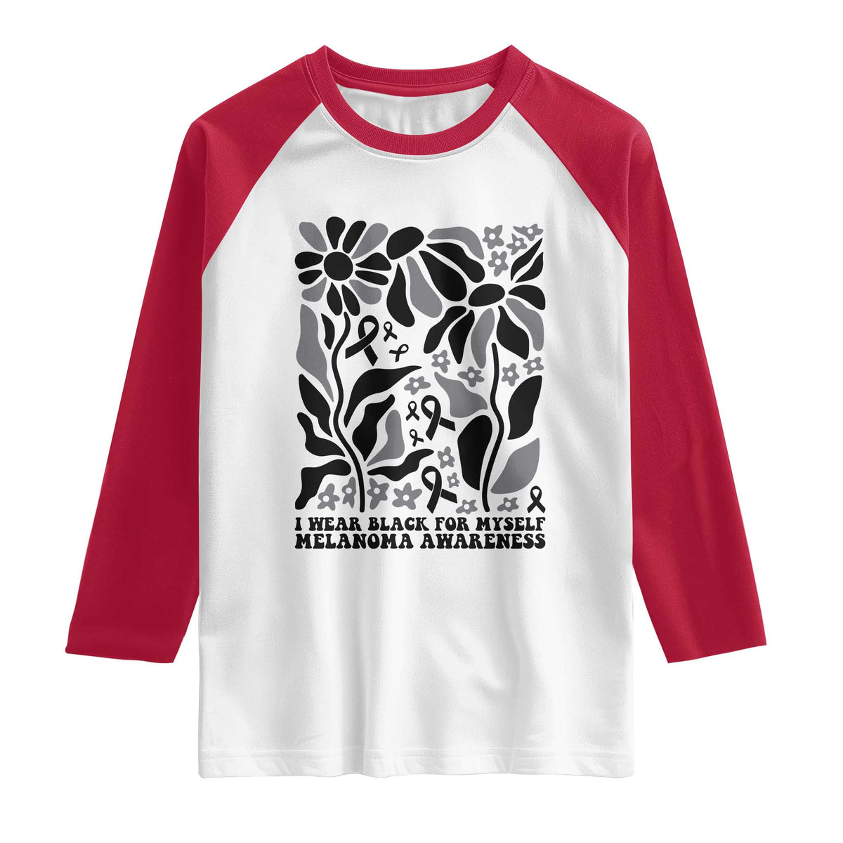 Melanoma Awareness Raglan Shirt I Wear Black For Myself Skin Cancer Survivor TS12 White Red Print Your Wear