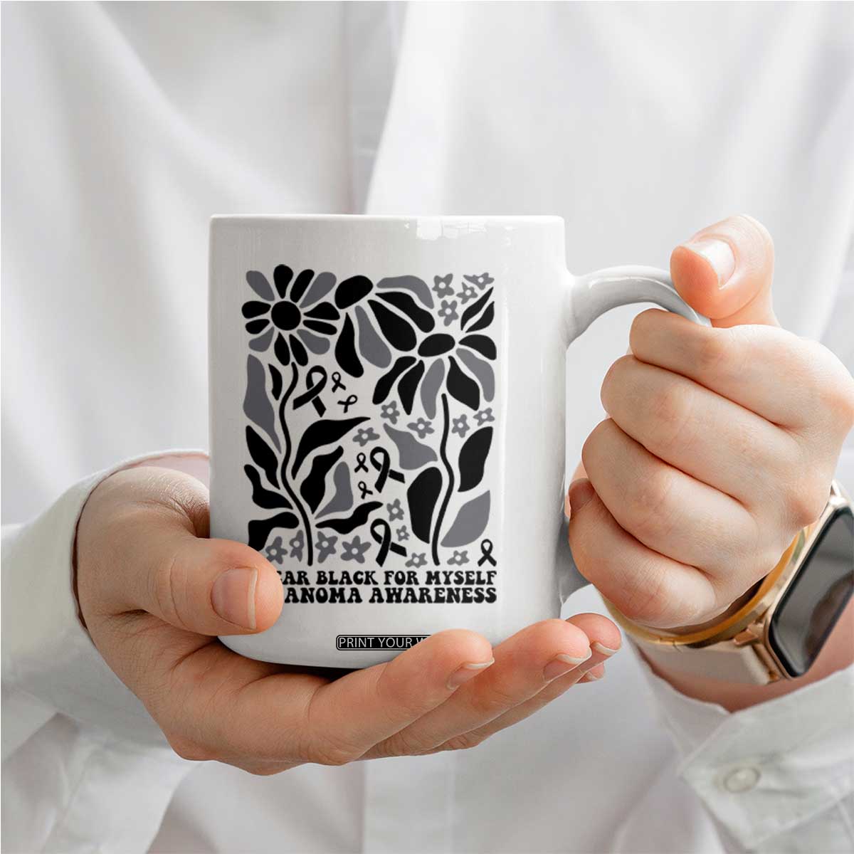Melanoma Awareness Coffee Mug I Wear Black For Myself Skin Cancer Survivor TS12 Print Your Wear