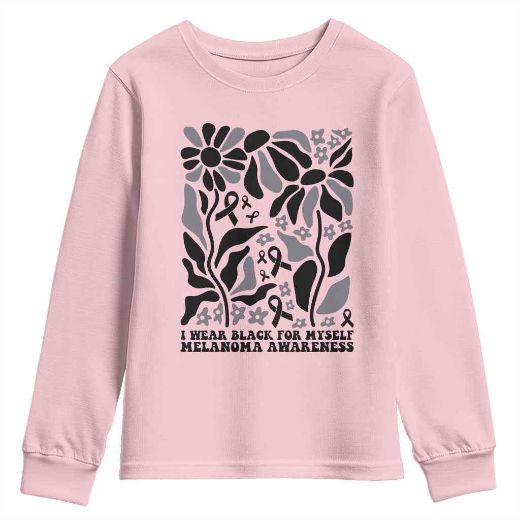 Melanoma Awareness Youth Sweatshirt I Wear Black For Myself Skin Cancer Survivor TS12 Light Pink Print Your Wear