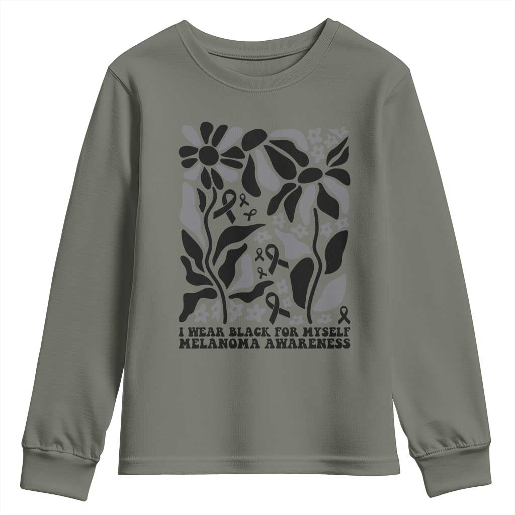 Melanoma Awareness Youth Sweatshirt I Wear Black For Myself Skin Cancer Survivor TS12 Military Green Print Your Wear