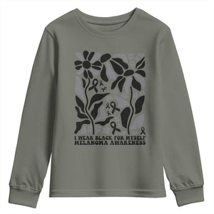 Melanoma Awareness Youth Sweatshirt I Wear Black For Myself Skin Cancer Survivor TS12 Military Green Print Your Wear