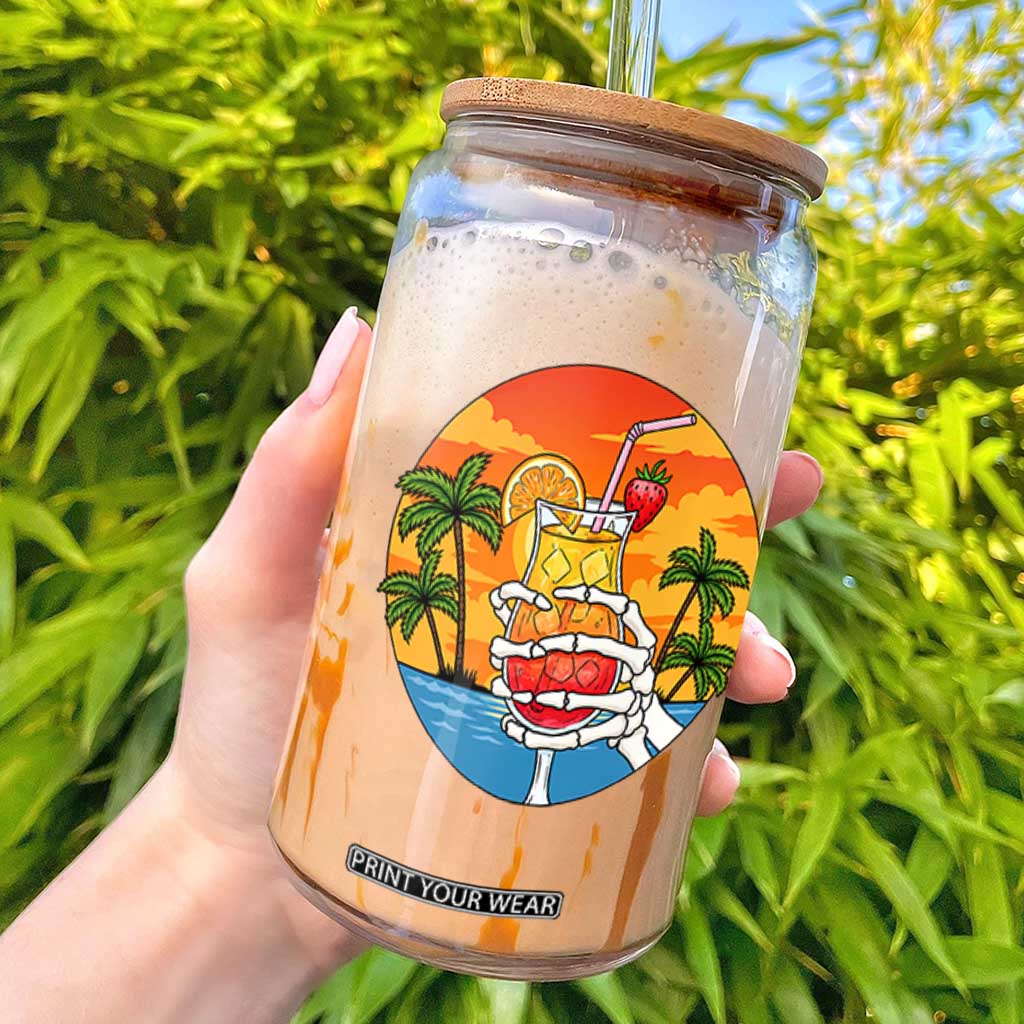 Tropical Skeleton Summerween Glass Can Beach Cocktail Vacation