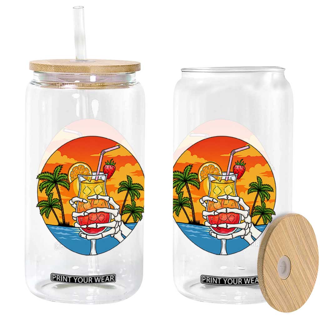 Tropical Skeleton Summerween Glass Can Beach Cocktail Vacation
