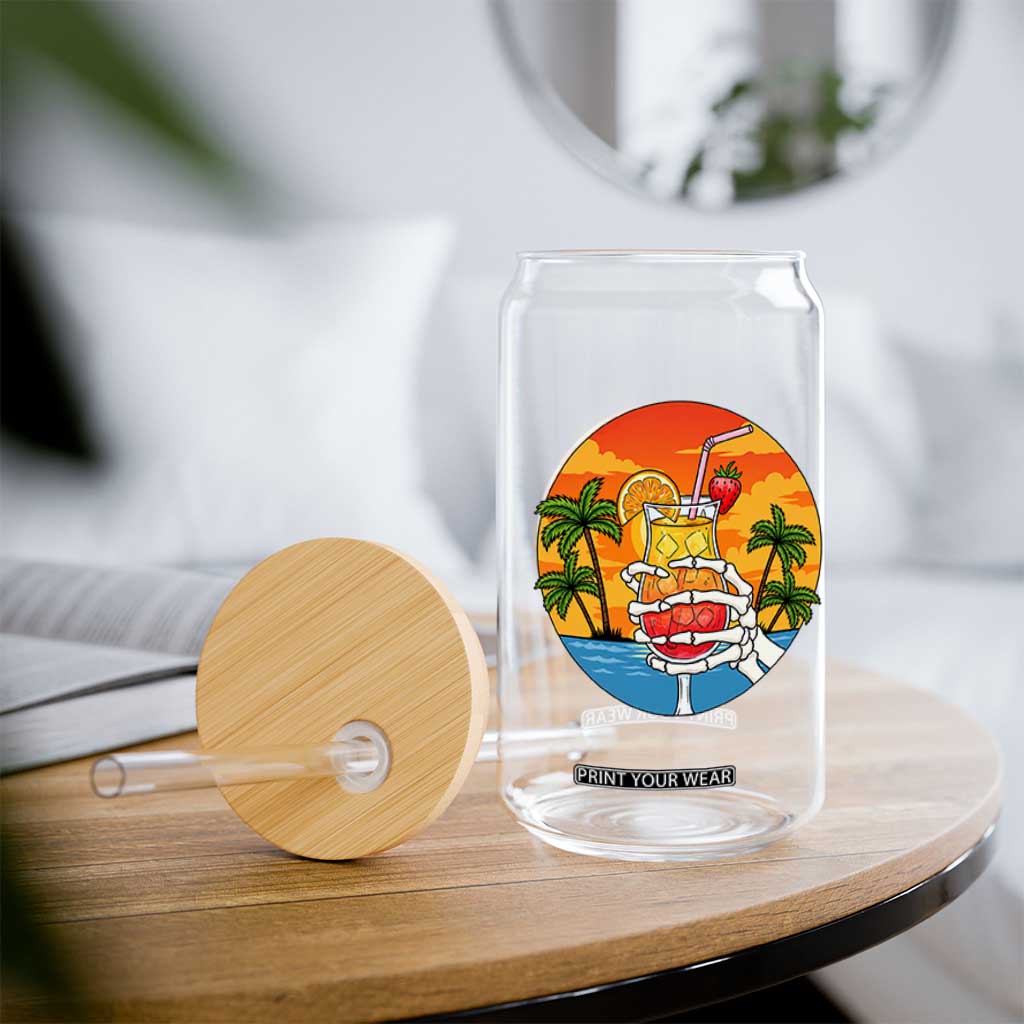 Tropical Skeleton Summerween Glass Can Beach Cocktail Vacation