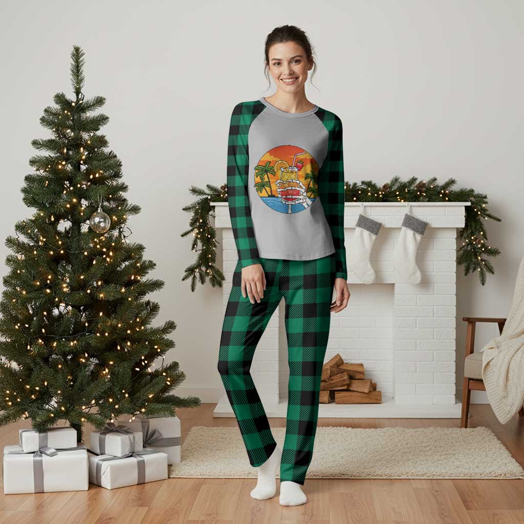 Tropical Skeleton Summerween Plaid Pajama Set Beach Cocktail Vacation