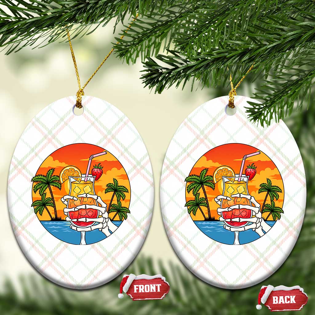 Tropical Skeleton Summerween Ceramic Ornament Beach Cocktail Vacation
