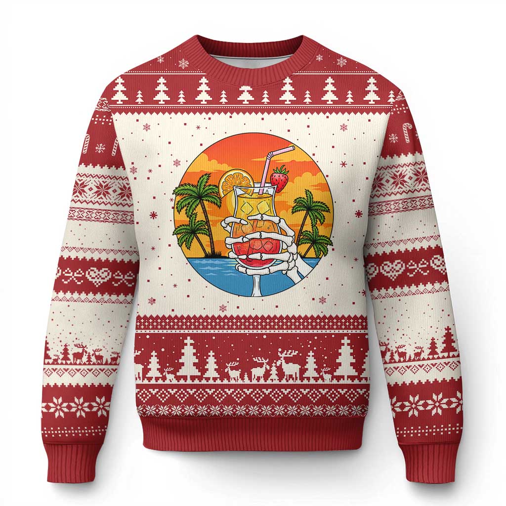 Tropical Skeleton Summerween Ugly Christmas Sweater Beach Cocktail Vacation