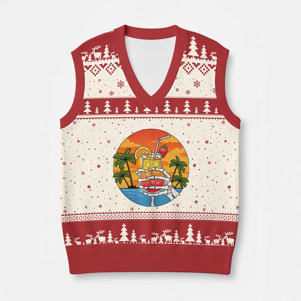 Tropical Skeleton Summerween V-Neck Knit Sweater Vest Beach Cocktail Vacation