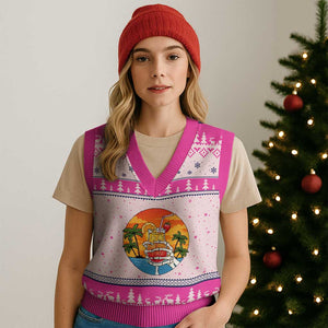 Tropical Skeleton Summerween V-Neck Knit Sweater Vest Beach Cocktail Vacation