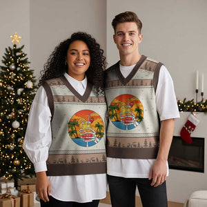 Tropical Skeleton Summerween V-Neck Knit Sweater Vest Beach Cocktail Vacation