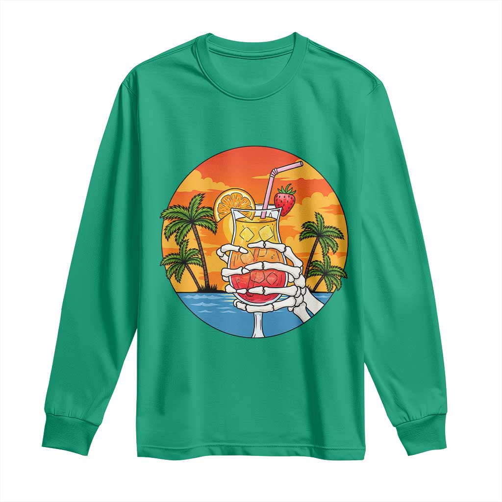 Tropical Skeleton Summerween Long Sleeve Shirt Beach Cocktail Vacation