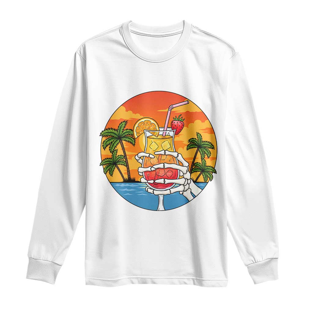 Tropical Skeleton Summerween Long Sleeve Shirt Beach Cocktail Vacation